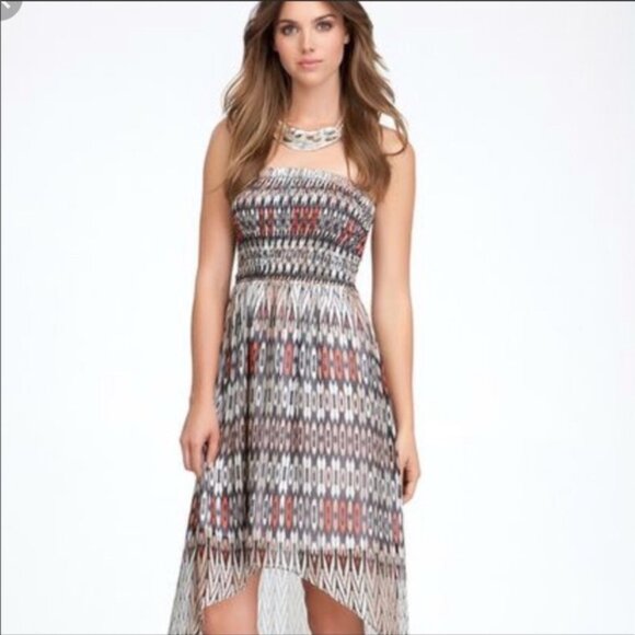 Bebe Multicolor Hi Lo Strapless Dress Size Medium - Picture 1 of 8